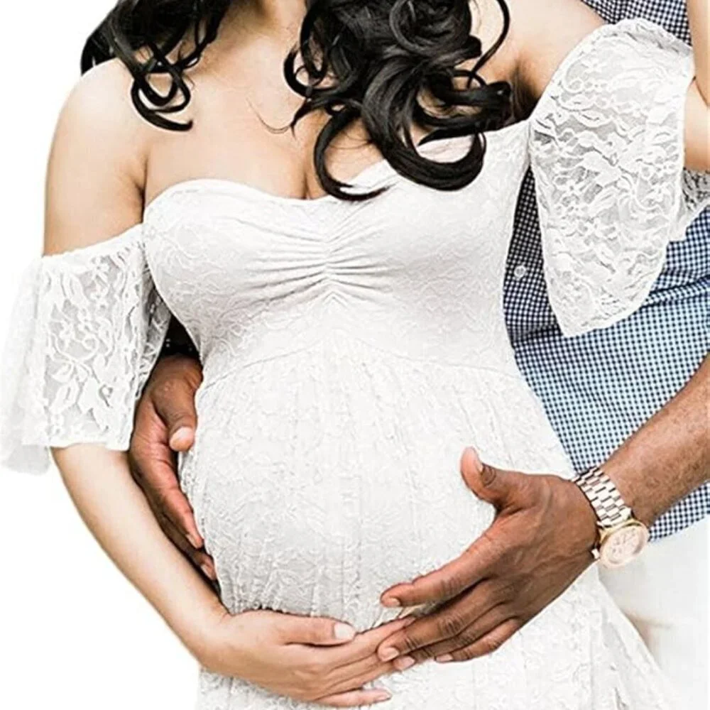 🤍 White Lace Off Shoulder Maternity Gown | Size XXL | NWT - Picture 3 of 6